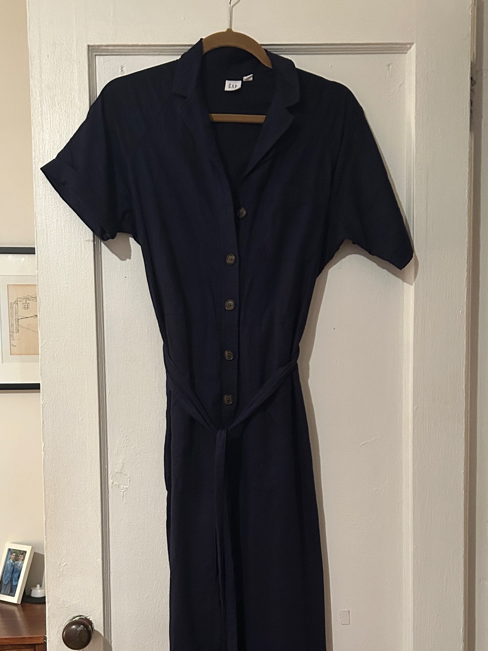 GAP Navy Button-Front Jumpsuit with Tie Waist